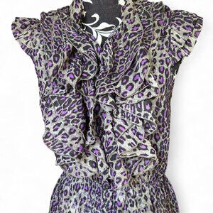 Y2K vintage Miley Cyrus sheer mesh button down leopard print blouse women's XL